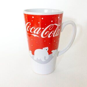 Vintage Coca Cola Coke Bottle Ceramic Mug Christmas Red White Bears Used 6"